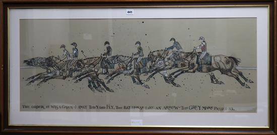 Jo Taylor (1969-), ink and watercolour, The order it was given and away they did fly .... , signed in pencil, 42 x 105cm